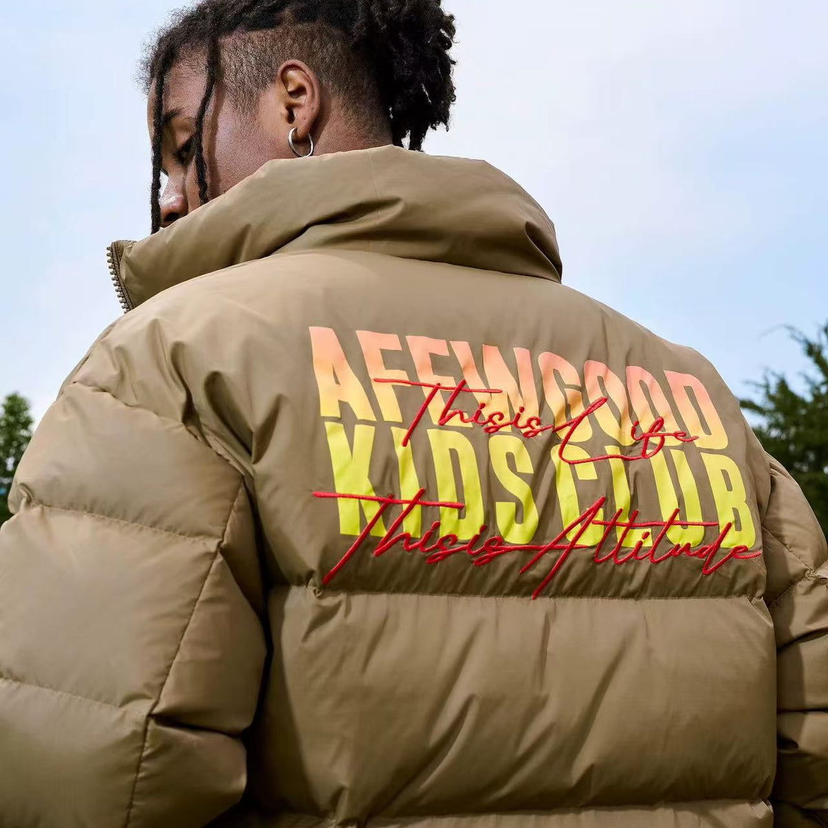 AFGK Embroidery Gradient Handwritten Font Down Jacket