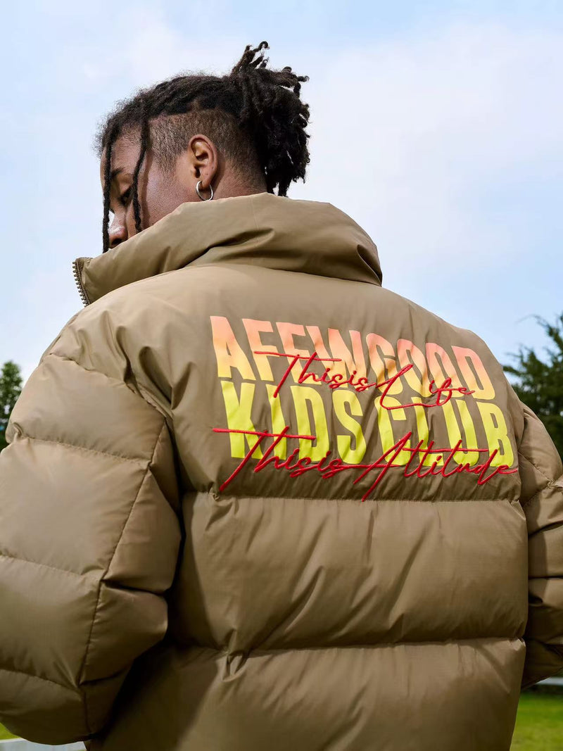 AFGK Embroidery Gradient Handwritten Font Down Jacket