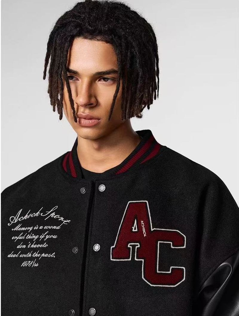 ACHOCK Waffle Logo Embroidered Baseball Jacket