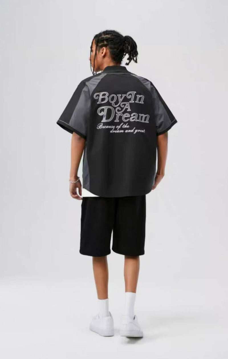 ATRY Raglan Patchwork Baseball Cardigan Short-sleeves T-shirt