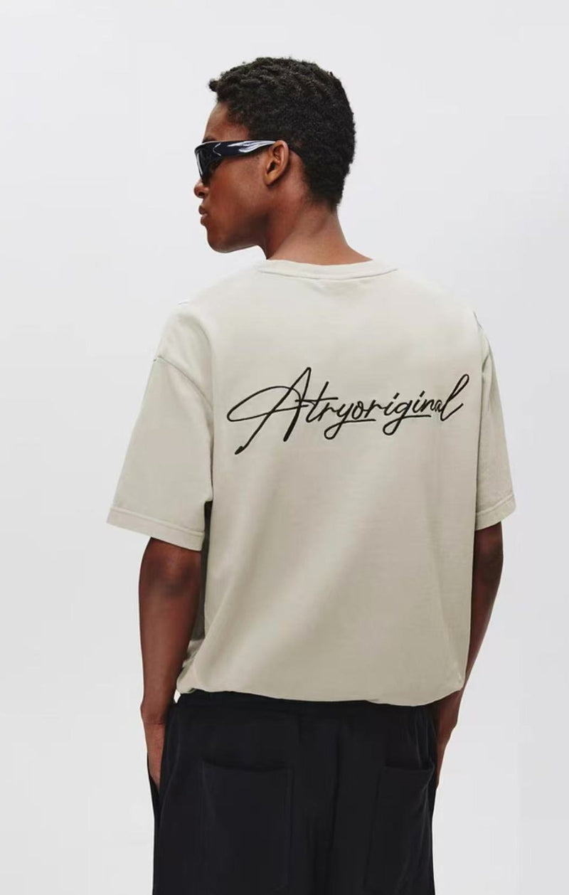 ATRY Washed Distressed Topstitch Embroidered T-shirt