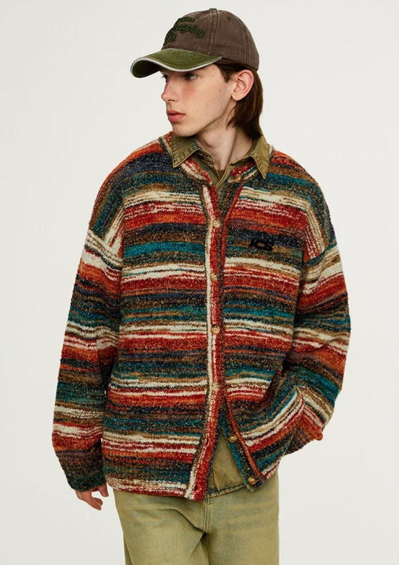 ICONSLAB Color Gradient Striped Cardigan Sweater