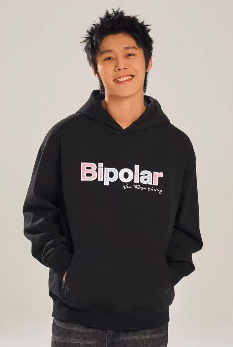BIPOLAR Colorful Plaid Patch Logo Hoodie