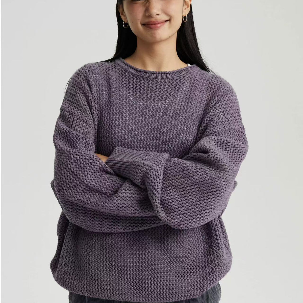 WASSUP Hollow Round Collar Sweater