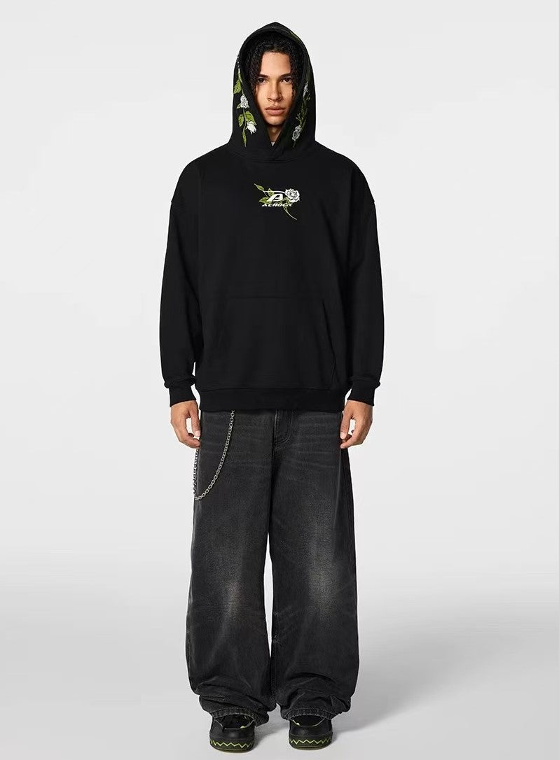 ACHOCK Floral Embroidered Retro Hoodie
