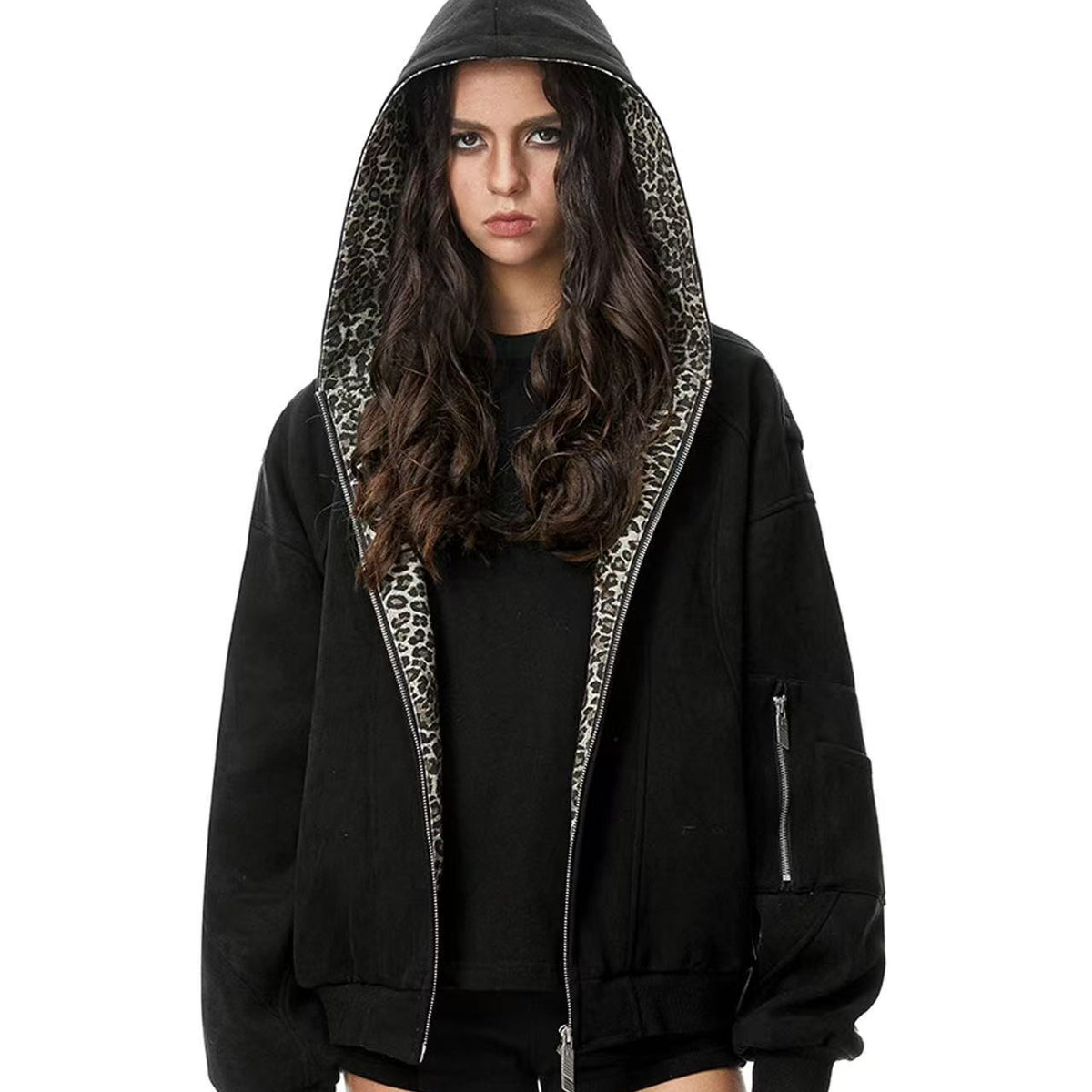 FDR Leopard Print Suede Hooded Jacket