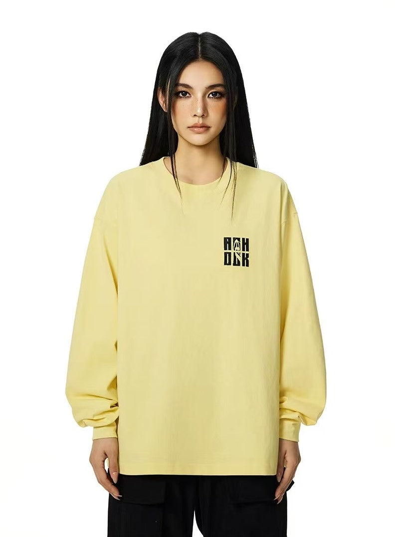 ACHOCK Basic Loose Logo Print Long-sleeved T-shirt