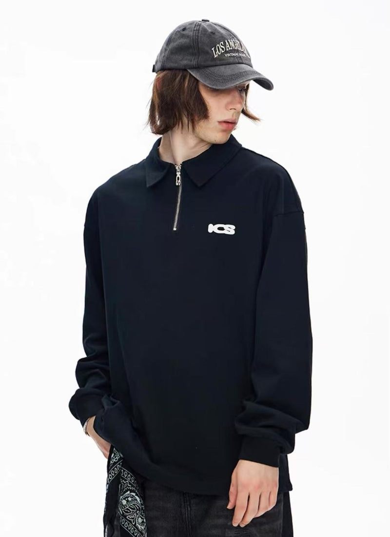 ICONSLAB Monogram Half-zip Long-sleeve Polo Shirt