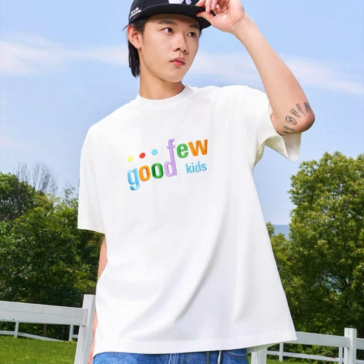 AFGK Contrast Color Printed Letter LOGO T-shirt