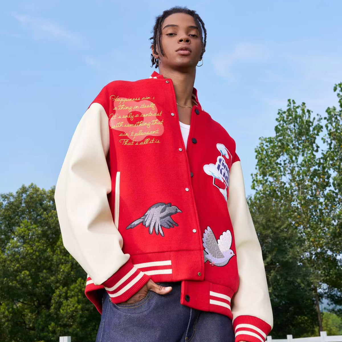 AFGK Dove Embroidered Baseball Jacket