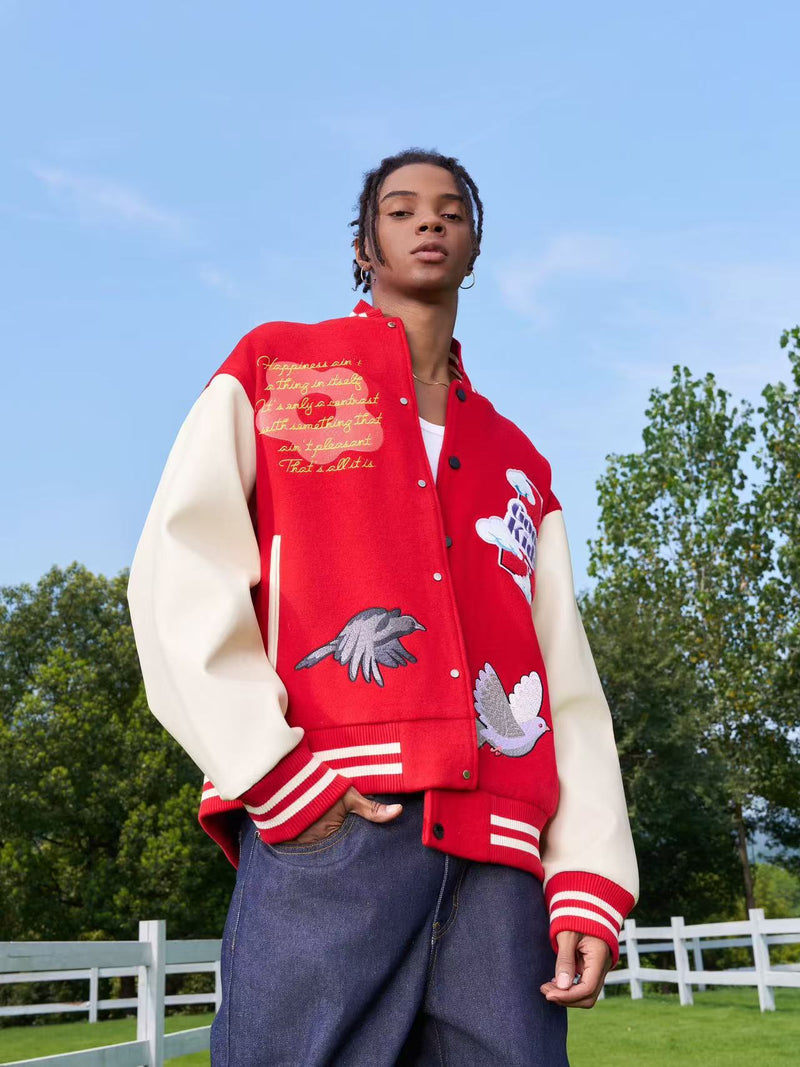 AFGK Dove Embroidered Baseball Jacket
