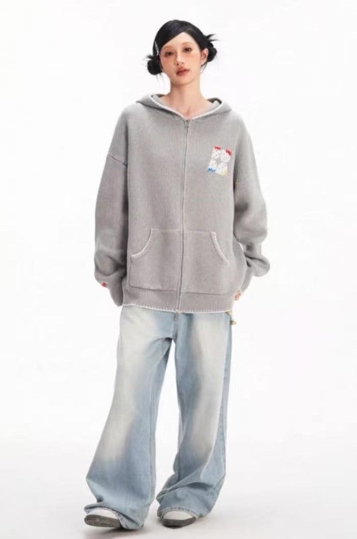 BIPOLAR Four-pointed Star Knitted Cardigan Zipper Sweater