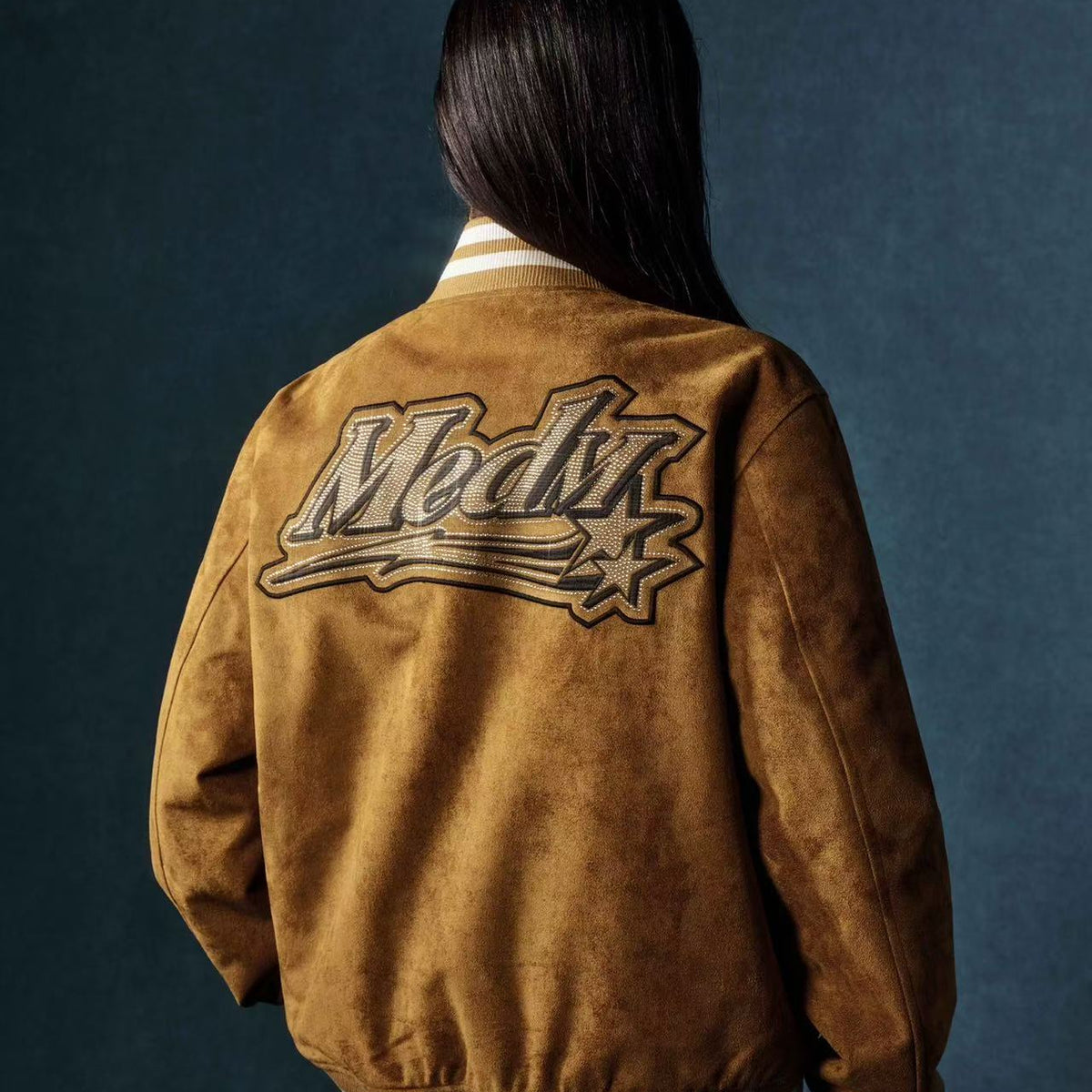 MEDM Suede Diamond-patterned Baseball Jacket