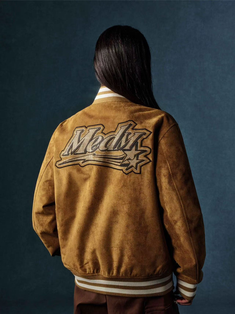 MEDM Suede Diamond-patterned Baseball Jacket