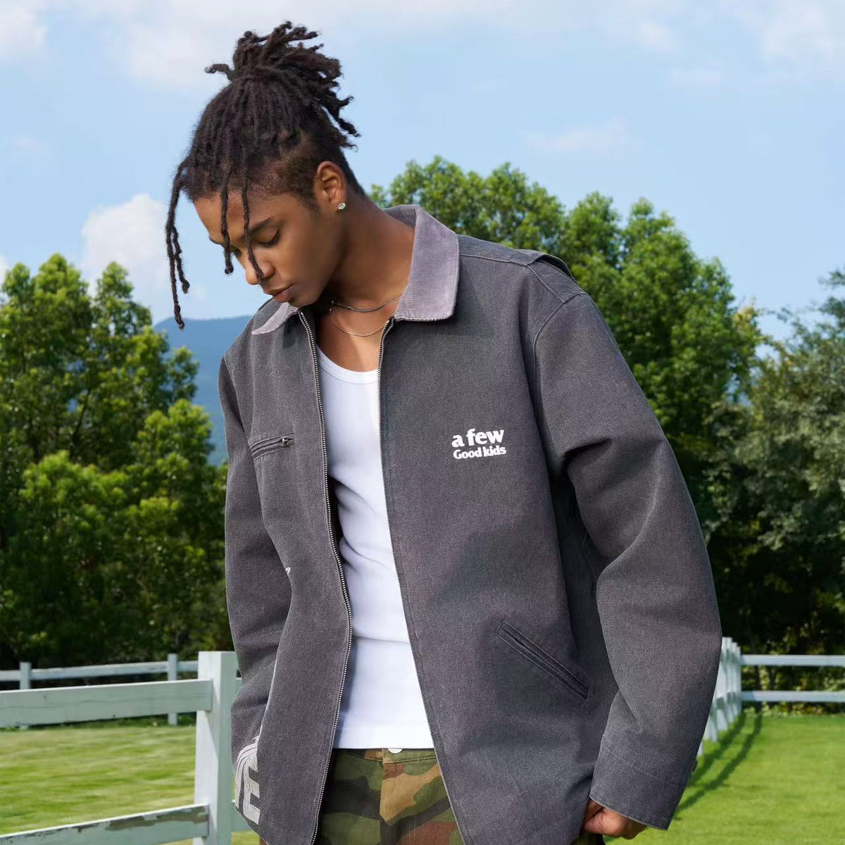 AFGK Vintage Quilted Cotton Washed Distressed Detroit Jacket