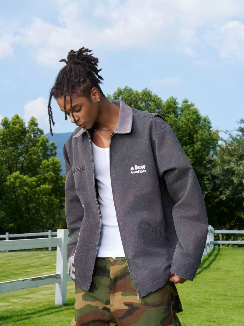 AFGK Vintage Quilted Cotton Washed Distressed Detroit Jacket