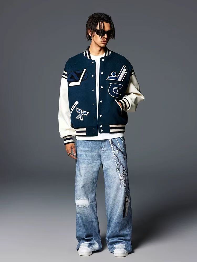 ACHOCK 3D Chain Printed Loose Jeans