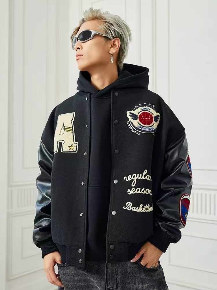 ACHOCK Hip-hop Heavy Letters Embroidery Varsity Jacket