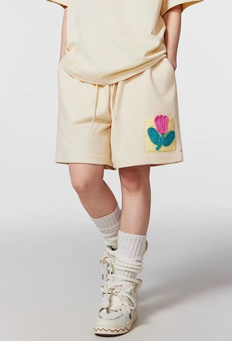 ACHOCK Hip-hop Heavy Tulip Embroidered Shorts