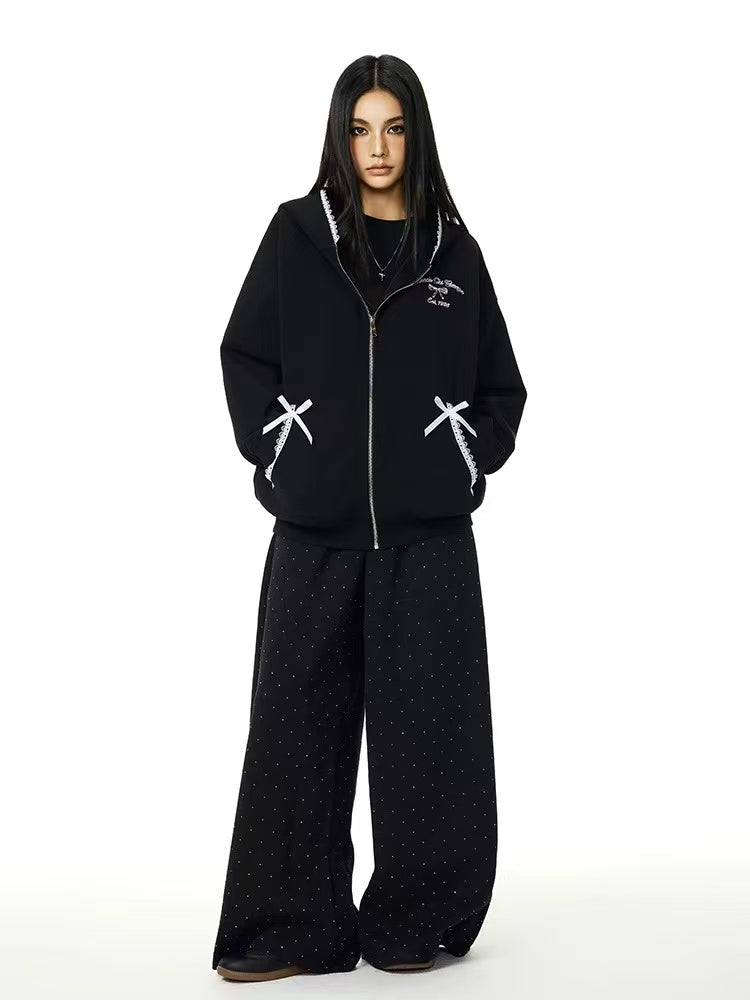 ACHOCK Lace Patchwork Cardigan Sweatshirt