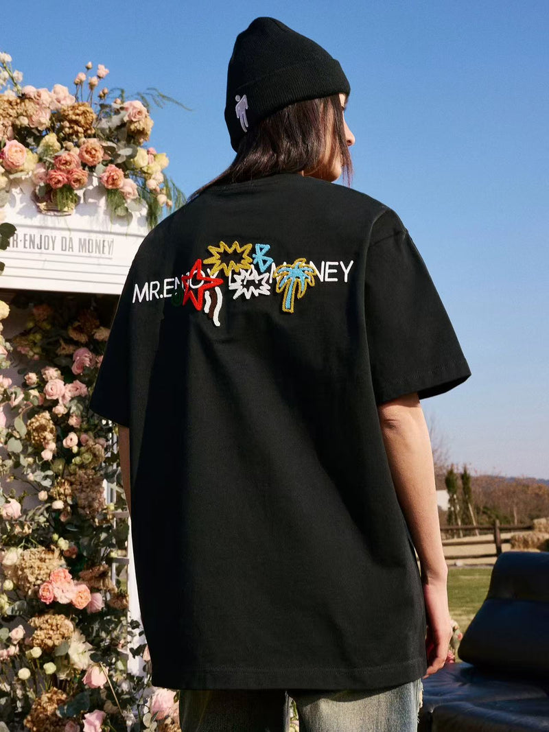 MEDM Coconut Tree Star Embroidered M Logo Summer Short-sleeved T-shirt