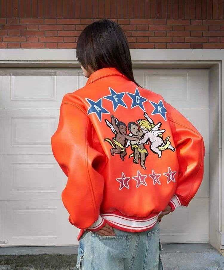 AFGK Star Angel Embroidered Leather Jacket