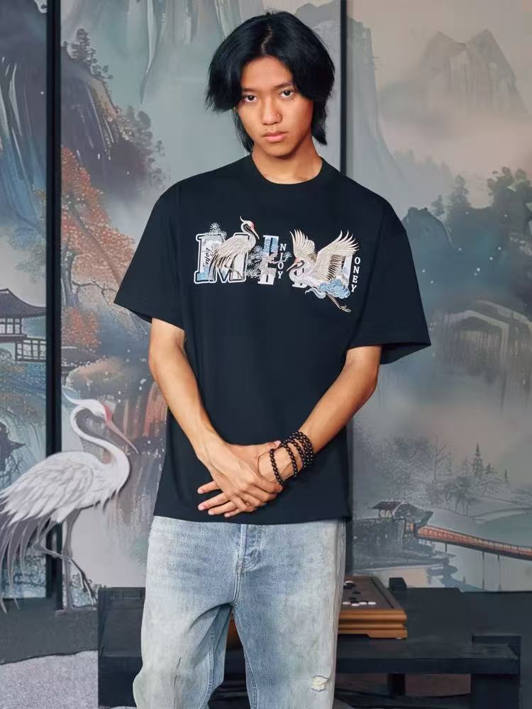 MEDM Crane Embroidered Short-sleeve T-shirt