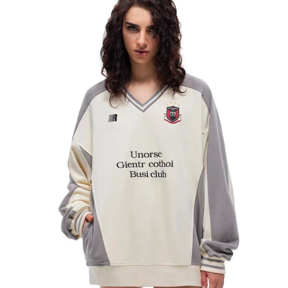 FDR Badge V-neck Contrasting Colors Sweater