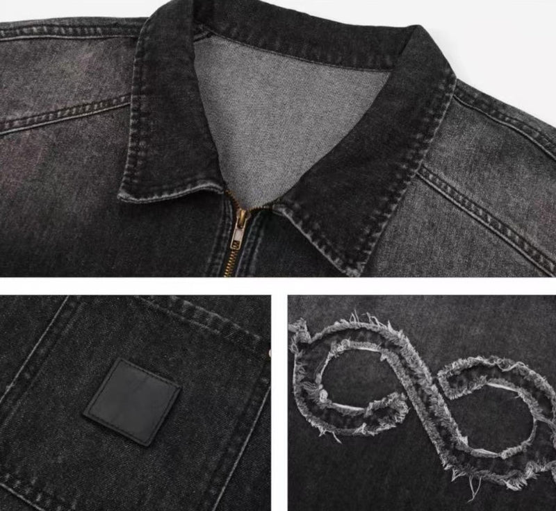 BIPOLAR Retro Distressed Design Washed Denim Jacket