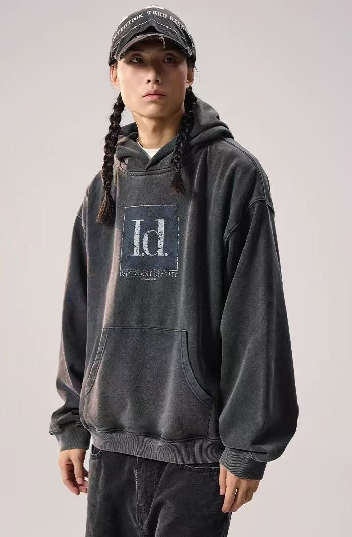 REMEDY Washed Distressed Printing Hoodie