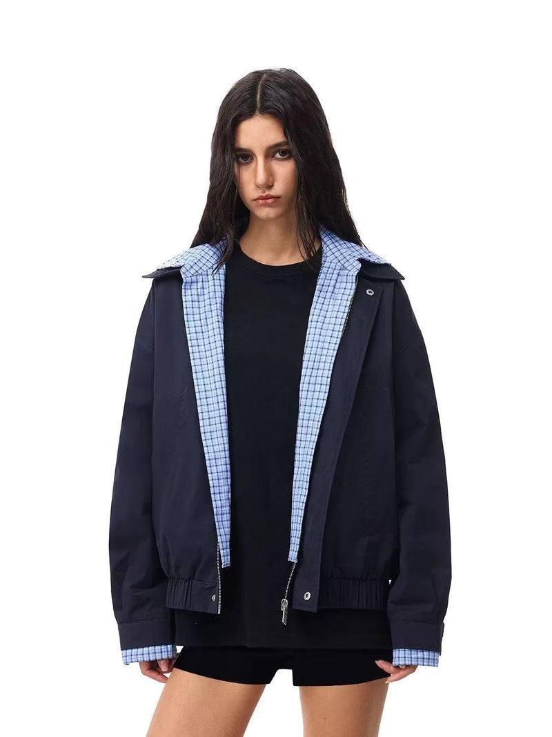 FDR Contrast Patchwork Plaid Fake Two-piece Jacket