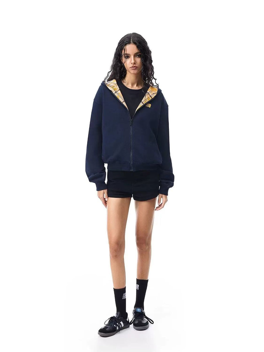 FDR Little Devil Plaid Zipper Hooded Sweatshirt (For Women)