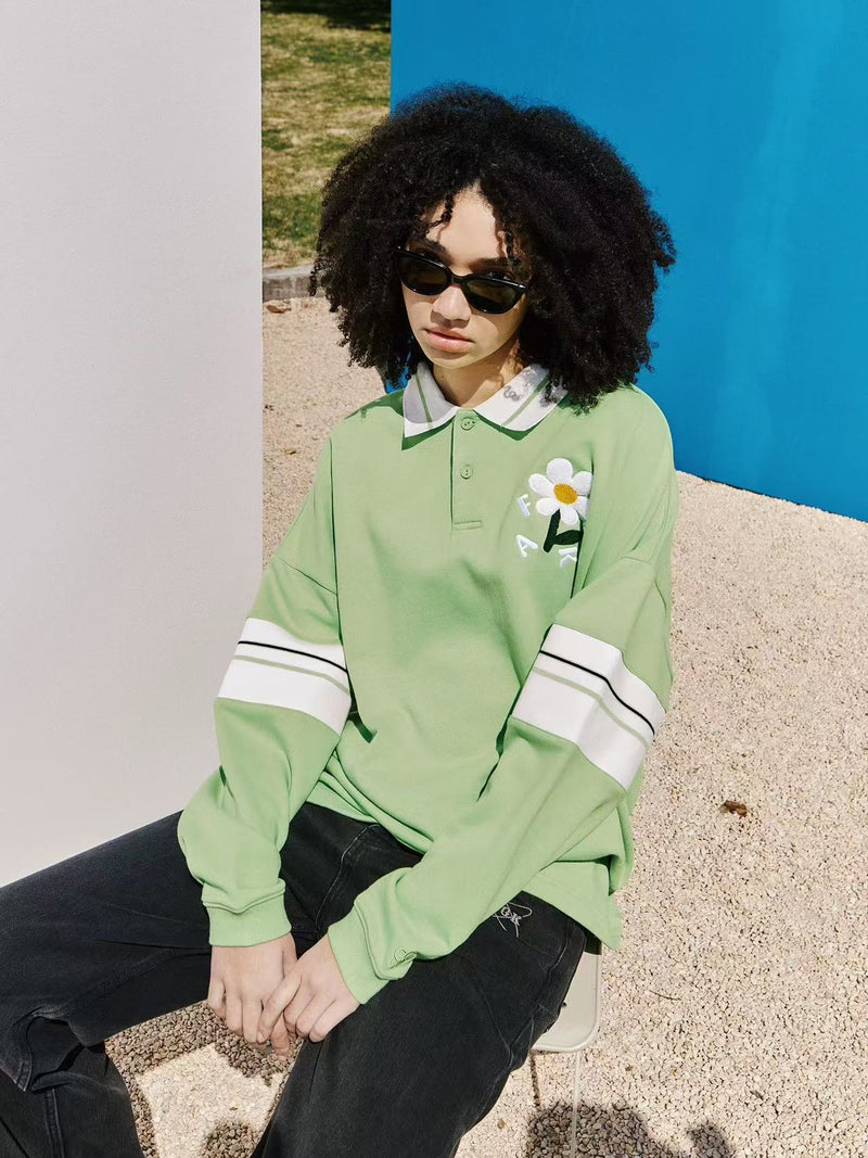 AFGK Small Flower Long-sleeve Polo T-shirt