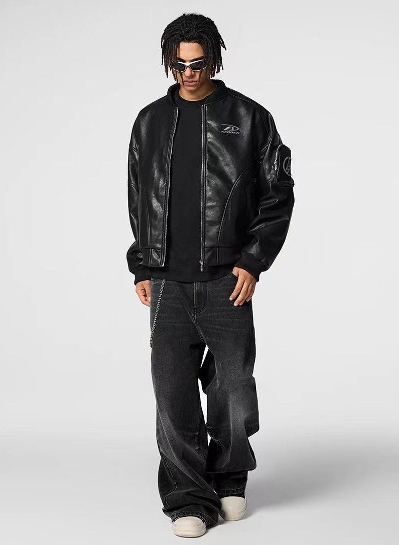 ACHOCK Retro PU Leather Motorcycle Leather Jacket