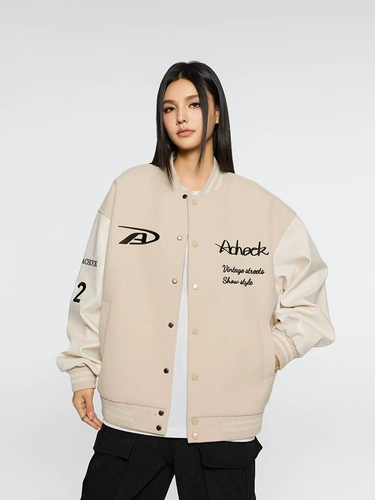 ACHOCK Basic Logo Embroidered Baseball Jacket
