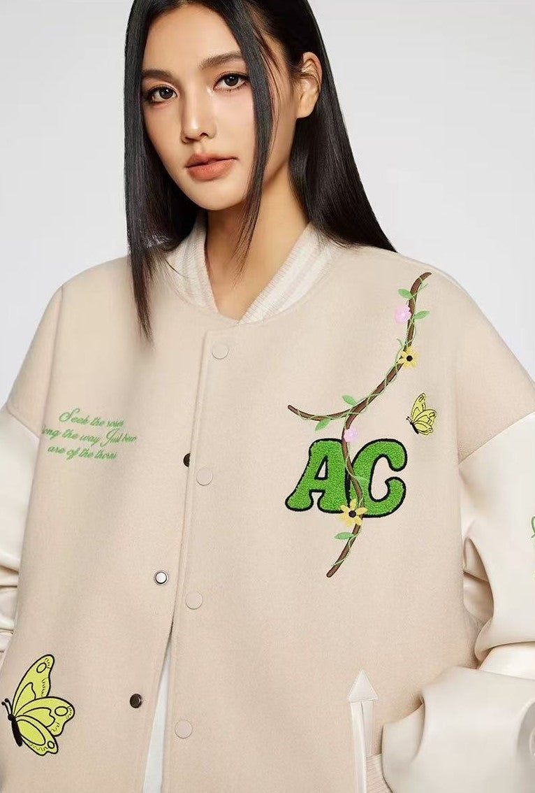ACHOCK Heavy Hip-hop Flower Vine Embroidery Baseball Jacket