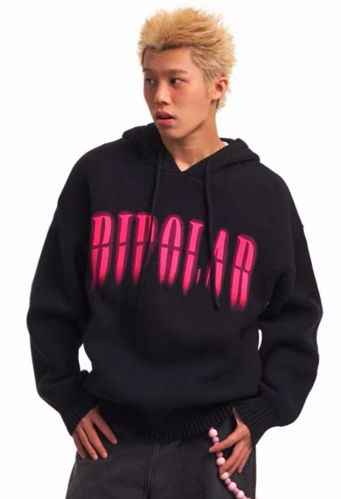 BIPOLAR Direct Print Letter Hooded Sweater
