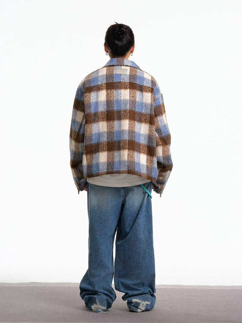 BIPOLAR Plush Plaid Color Block Jacket