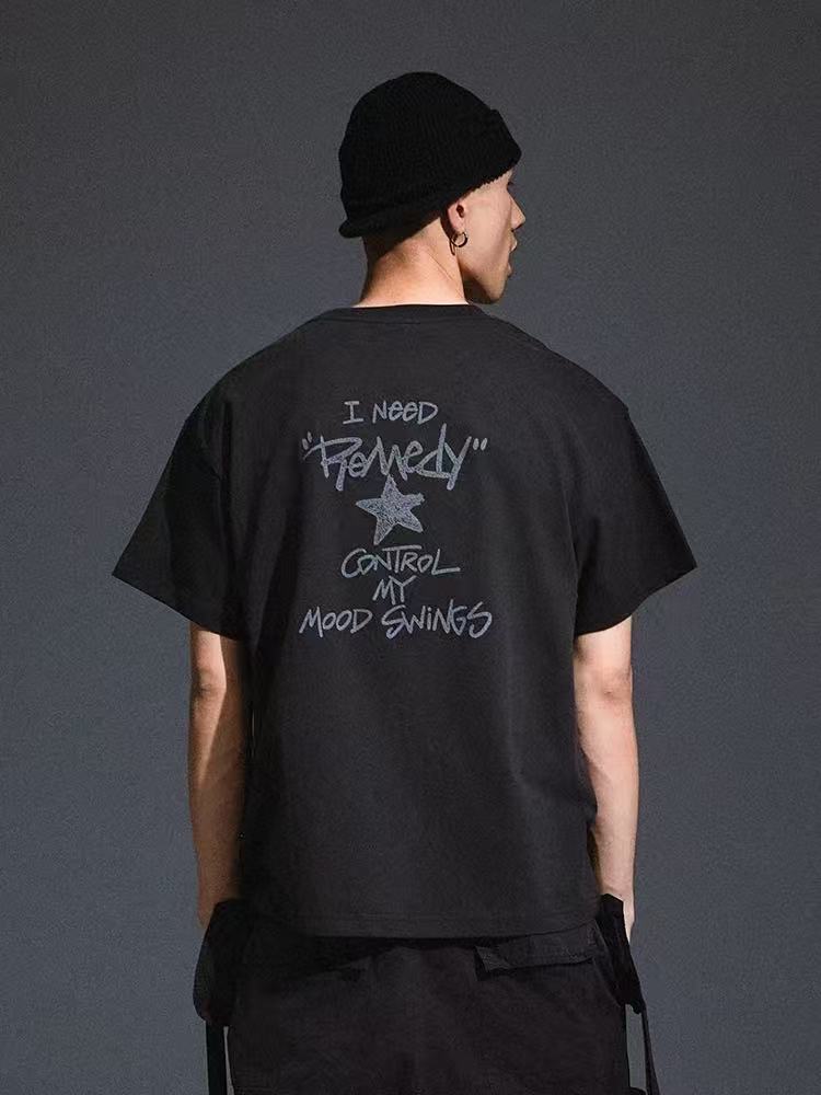 REMEDY Washed Distressed printing Short-sleeve T-shirt