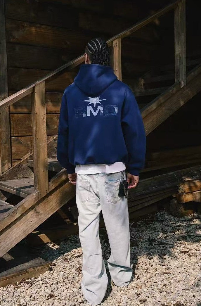 REMEDY Octagram Star Logo Print Hooded Zipper Sweatshirt