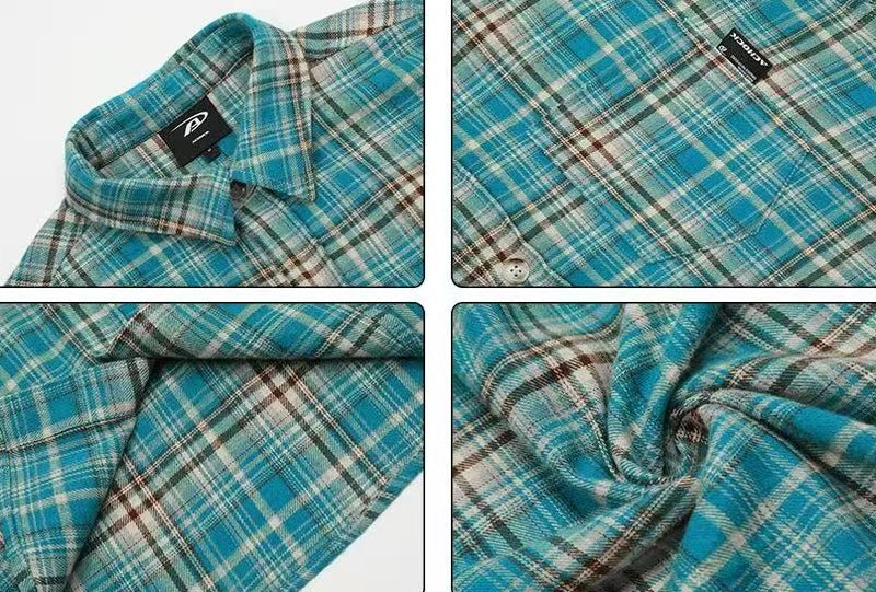ACHOCK Retro Blue Plaid Long-sleeve Shirt