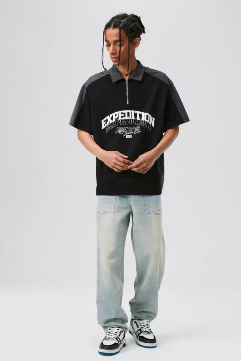 ATRY Retro Stitching Contrast Color POLO T-shirt