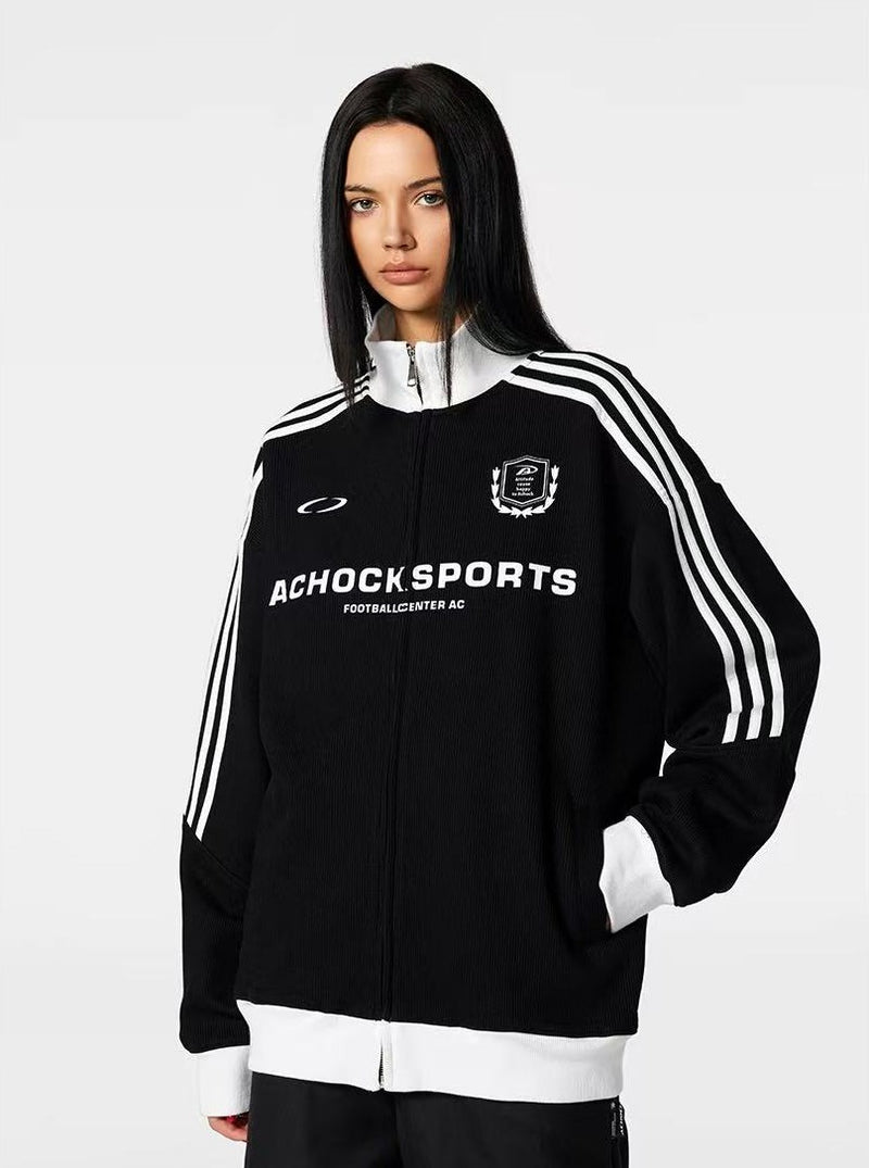 ACHOCK Stand Collar Color Matching Zipped Jacket