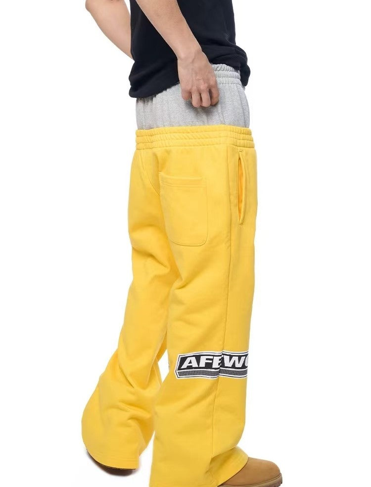 AFGK Fake Two Piece Double Waist Drawstring Bootcut Sweatpants