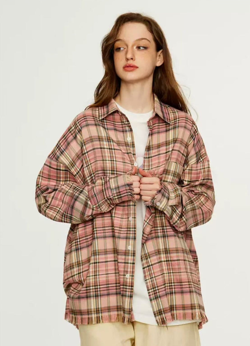 ICONSLAB Plaid Hem Long Sleeve T-shirt