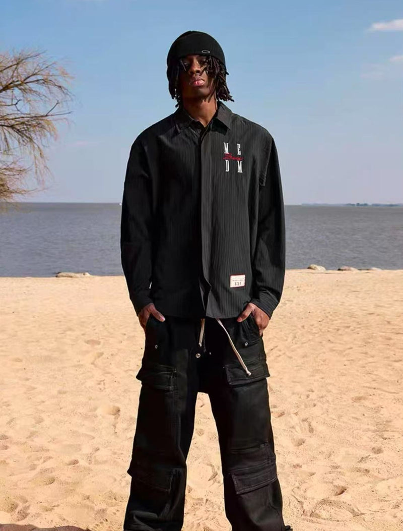 MEDM Letter Embroidered Long- sleeve T-shirt