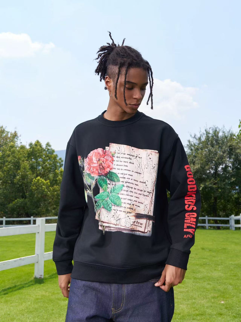 AFGK Flowers and Love Letters Thin Velvet Crew Neck Sweatshirt