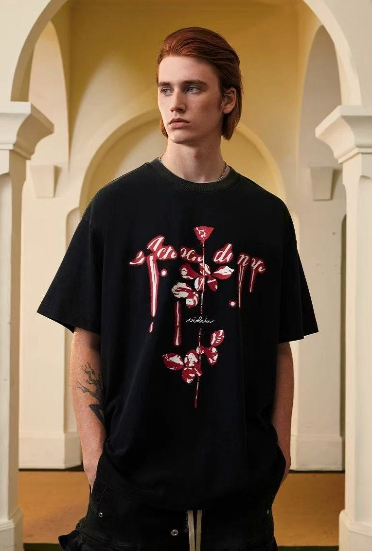 ACHOCK Washed Distressed 3D Luminous Printed T-shirt