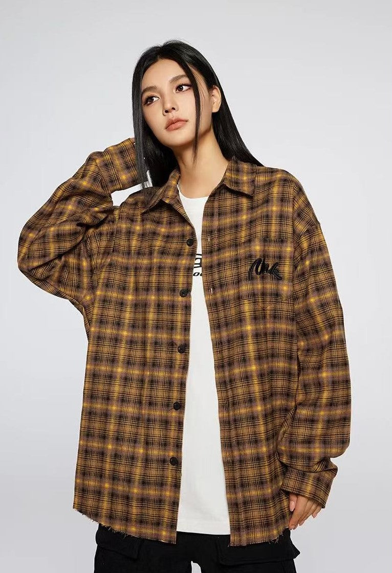 ACHOCK Retro Contrast Plaid Long-sleeve Shirt