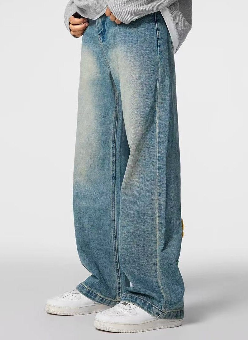ACHOCK Creative Petal Embroidered Jeans